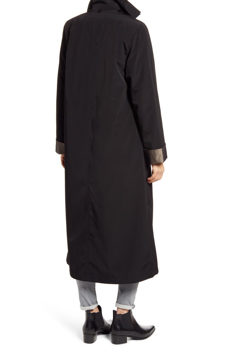Full Length Two-Tone Silk Look Raincoat, Alternate, color, BLACK