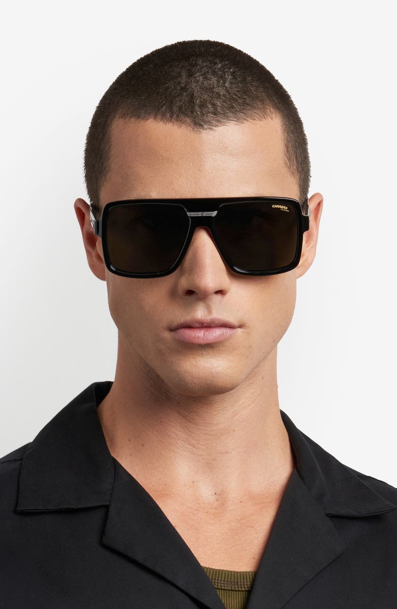 Carrera Eyewear Victory 58mm Rectangular Flat Top Sunglasses, Alternate, color, Ruthenium Black/ Grey Polar