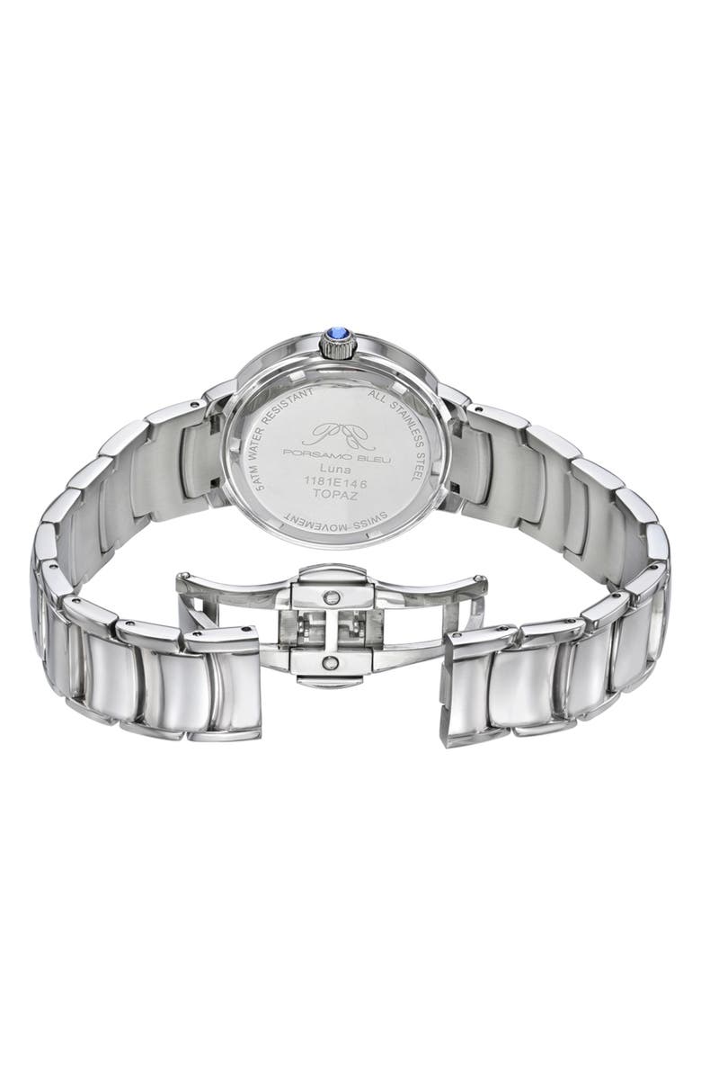 PORSAMO BLEU Luna Bracelet Watch, 34mm, Alternate, color, Silver & White
