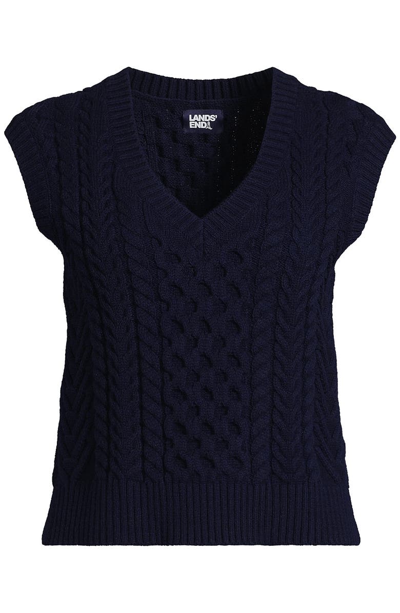 Lands' End Cotton Blend Cable Vest Sweater, Alternate, color, 