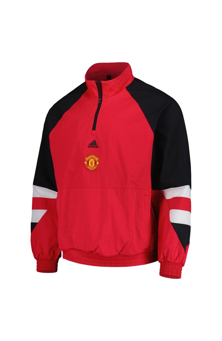 adidas Men's adidas Red Manchester United Football Icon Raglan Quarter-Zip Top, Alternate, color,