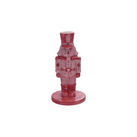 Stoneware Nutcracker Taper Holder, Pink and Red