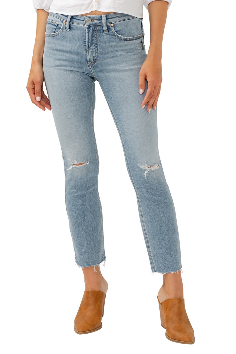 Most Wanted Ripped Mid Rise Ankle Straight Leg Jeans, Alternate, color, INDIGO