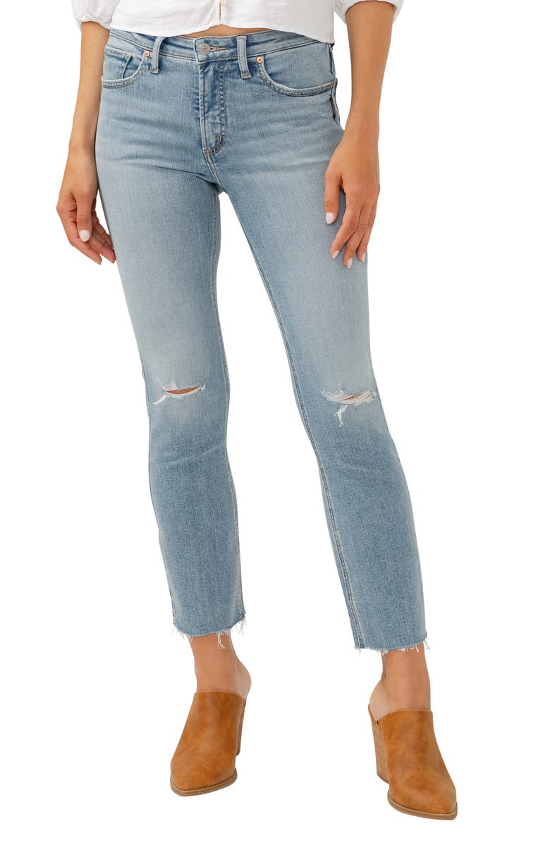 Silver Jeans Co. Most Wanted Ripped Mid Rise Ankle Straight Leg Jeans, Alternate, color, Indigo