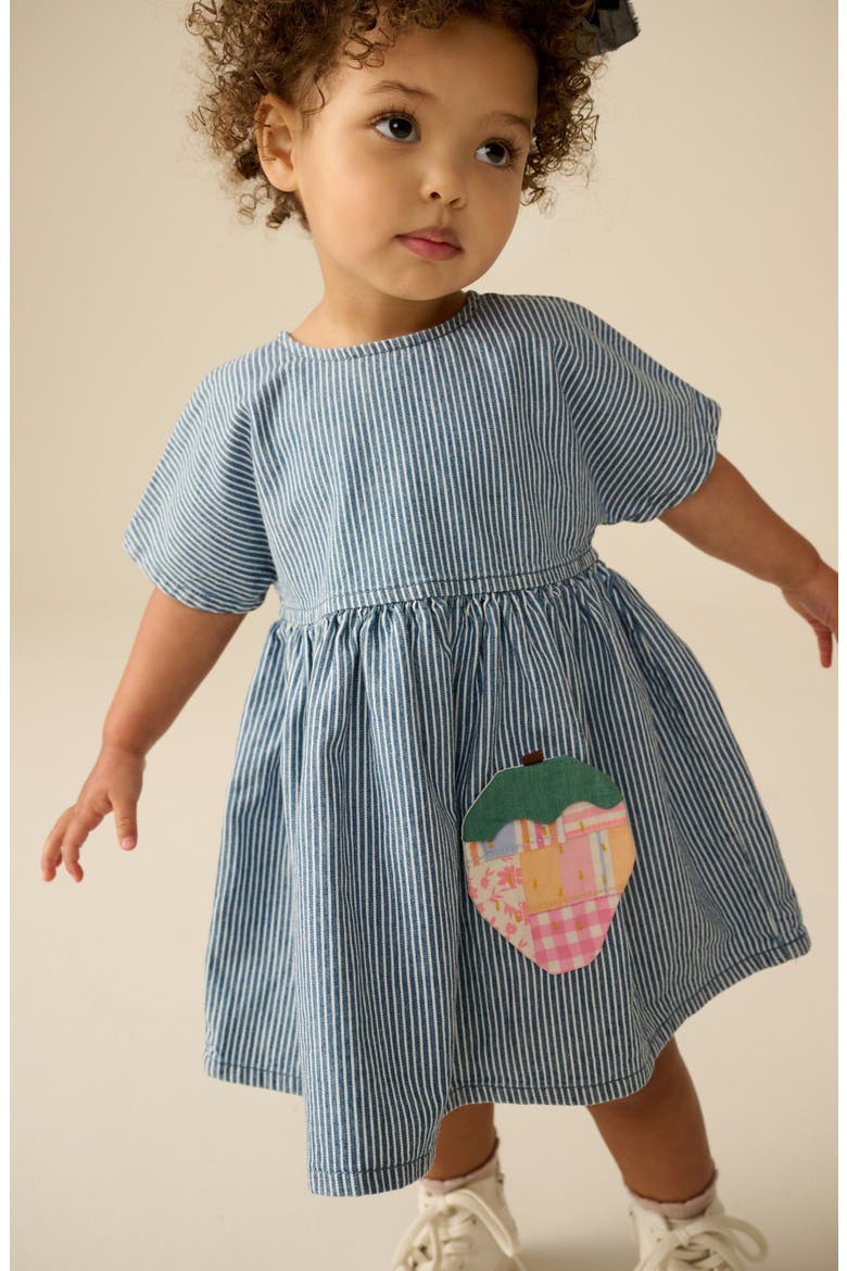 Kids' Strawberry Patch Stripe Denim Dress, Alternate, color, BLUE