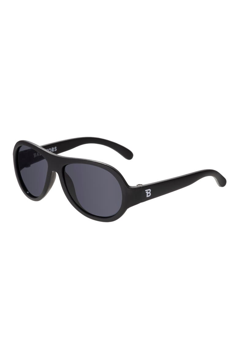 Kids' Jet Black Aviator Sunglasses, Alternate, color, JET BLACK