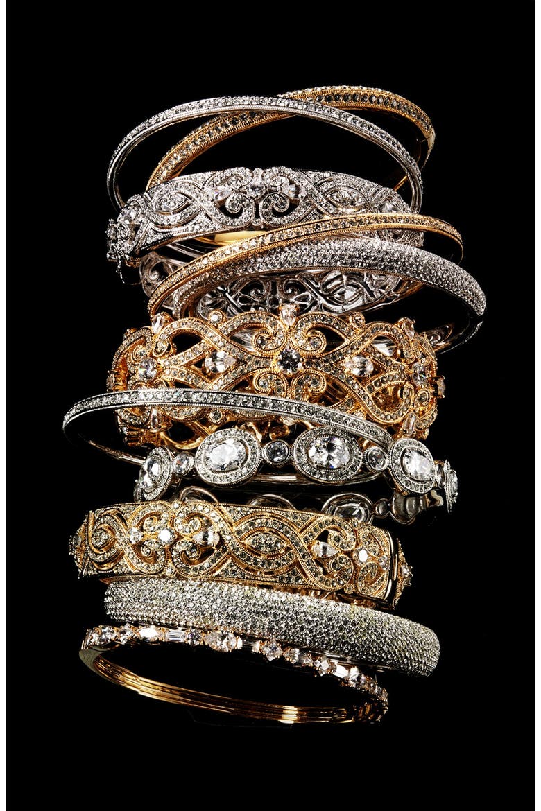 Crystal Scroll Bangle, Alternate, color, RHODIUM