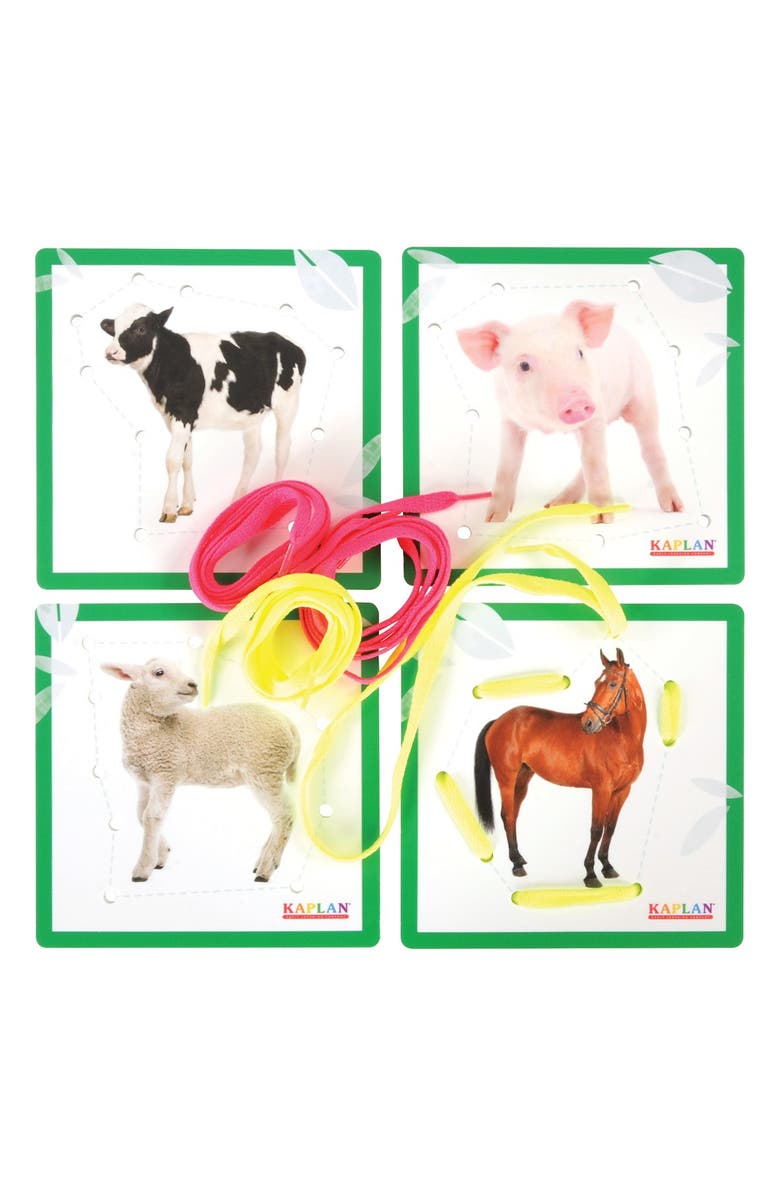 Kaplan Early Learning Company Animal Lacing Boards - Set of 12, Alternate, color, Multicolored