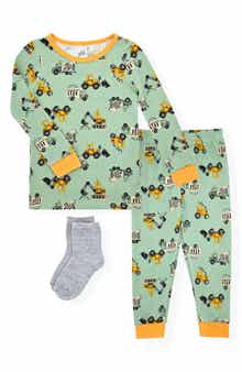 SLEEP ON IT Construction Fitted Two-Piece Pajamas & Socks Set