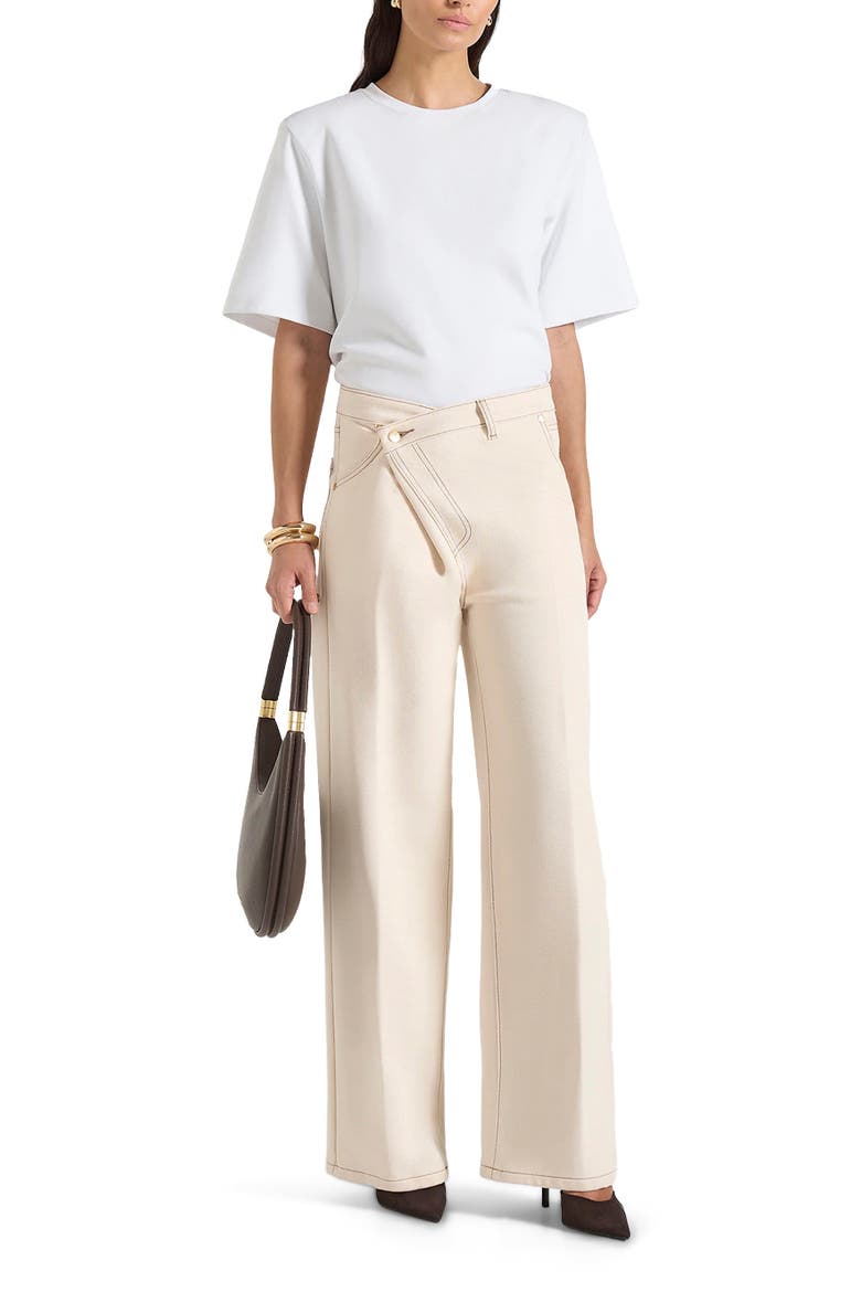 Astrid Wrapover Wide Leg Jeans, Alternate, color, Cream