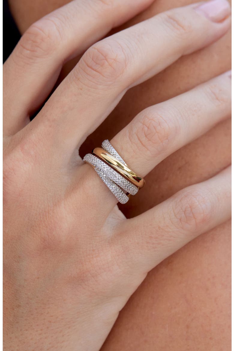 Two-Tone Pavé Diamond Crossover Multiband Ring, Alternate, color, YELLOW GOLD