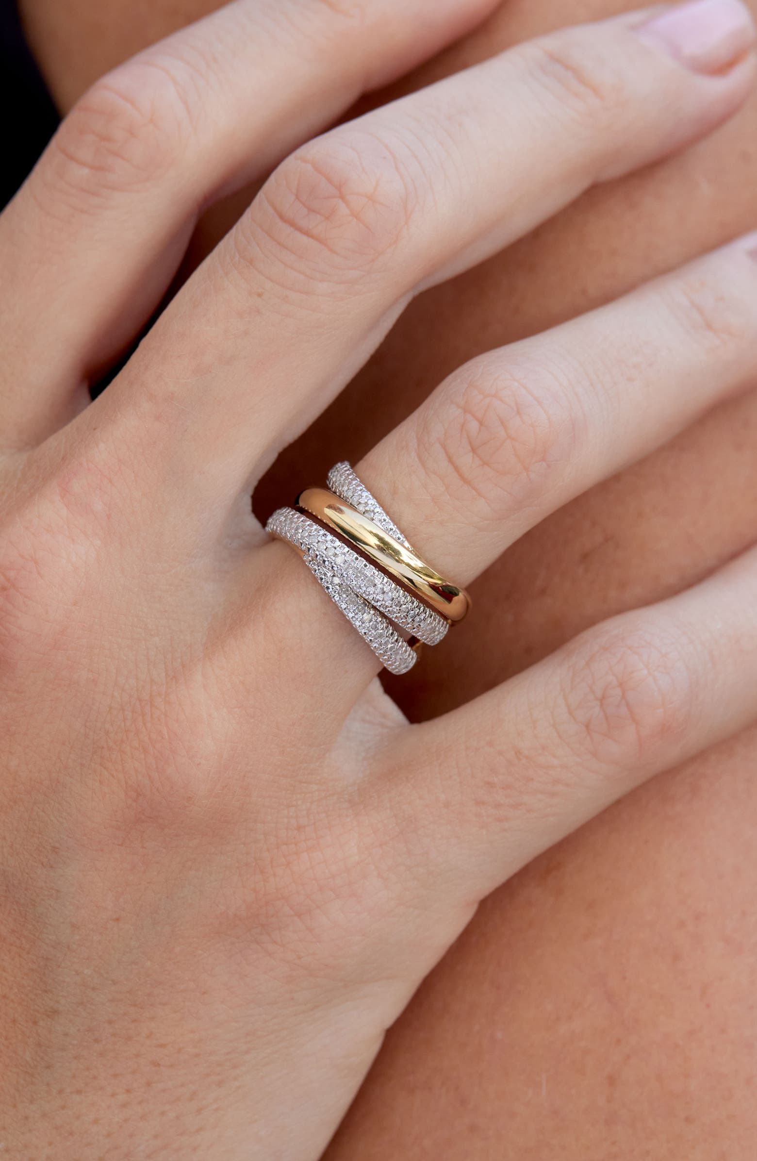 SAVVY CIE JEWELS Two-Tone Pavé Diamond Crossover Multiband Ring ...