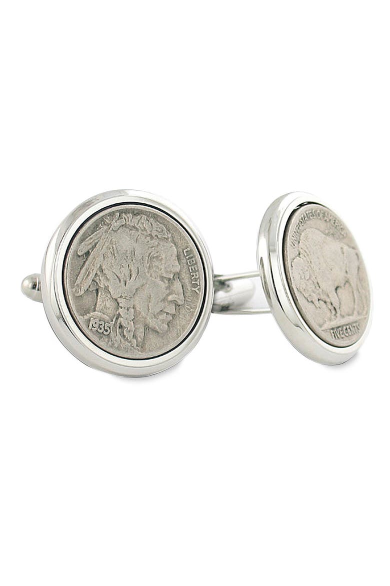 Buffalo Nickel Cuff Links, Main, color, SILVER NICKEL