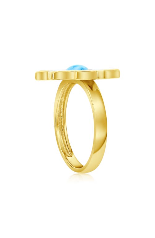 Simona Larimar & Mother-of-pearl Flower Ring In Blue/gold
