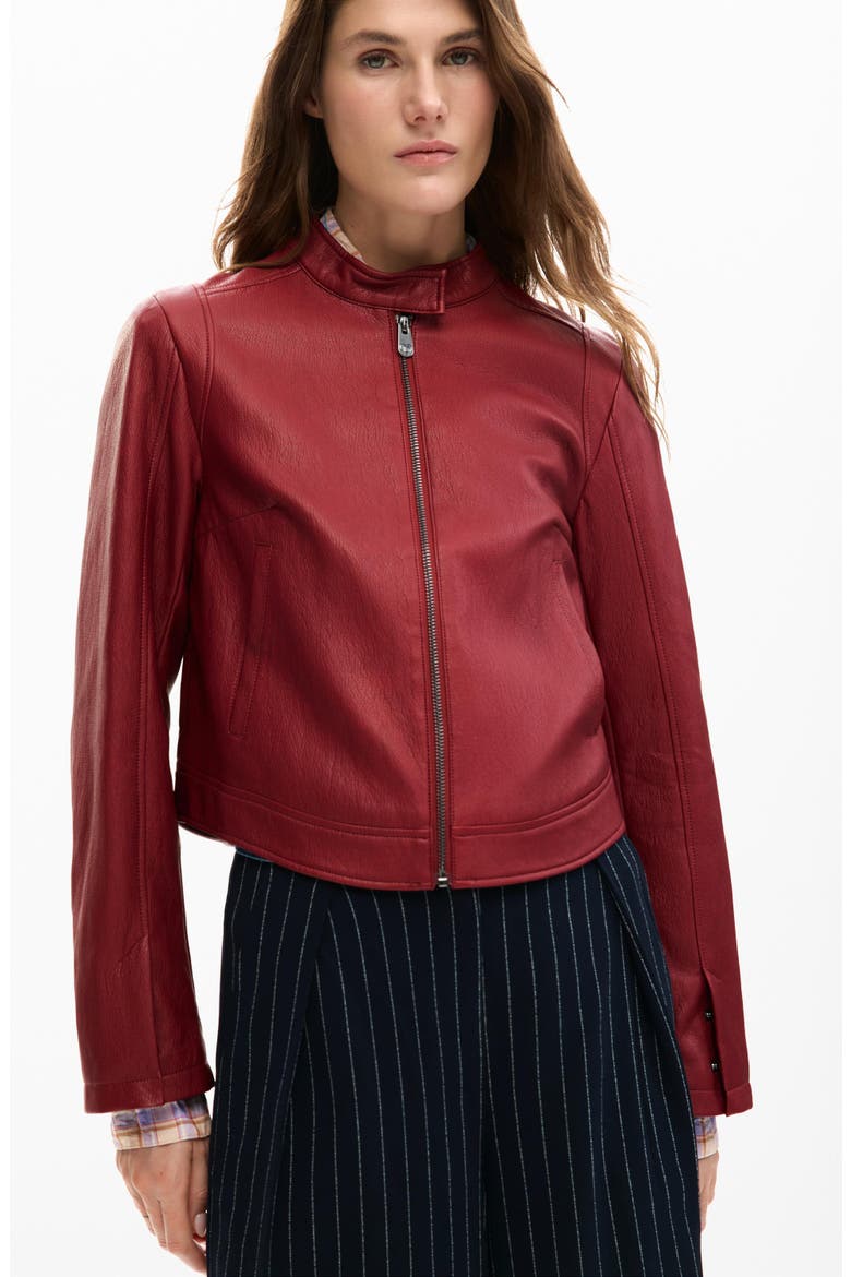 Faux Leather Jacket, Alternate, color, BURGUNDY