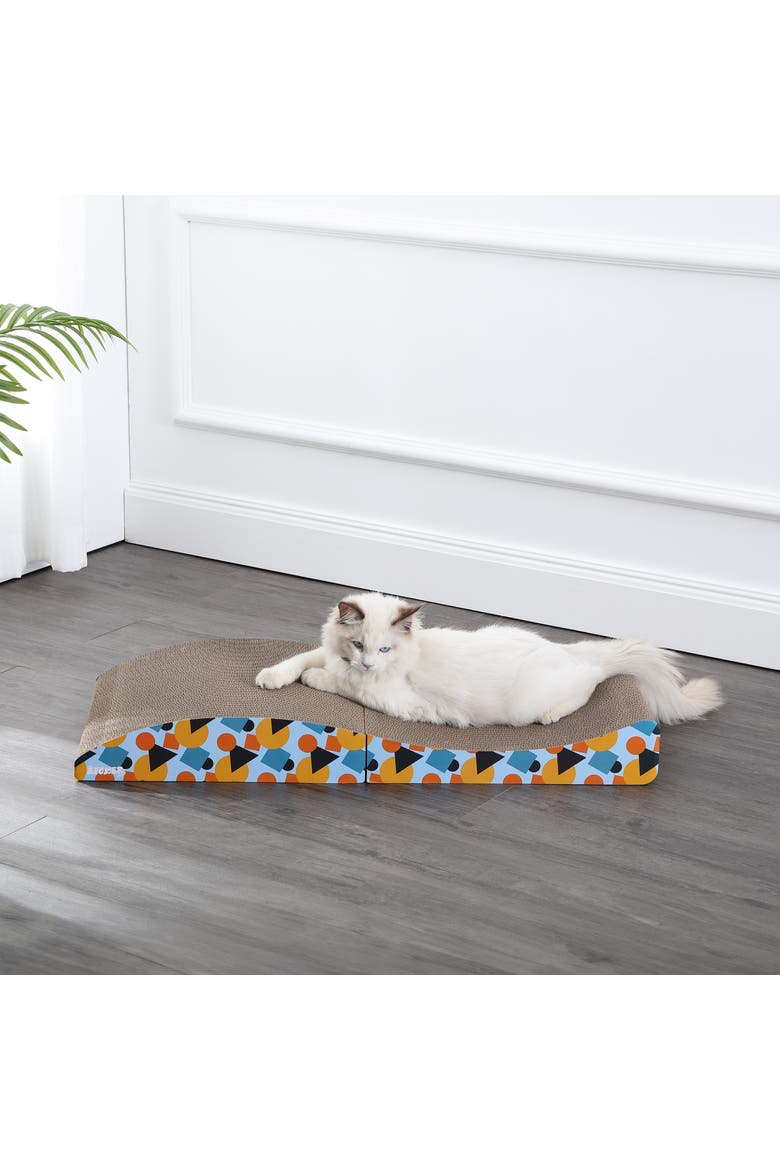 Eero Modern Cardboard Foldable Lounge Cat Scratcher with Catnip, Alternate, color, Blue/Orange