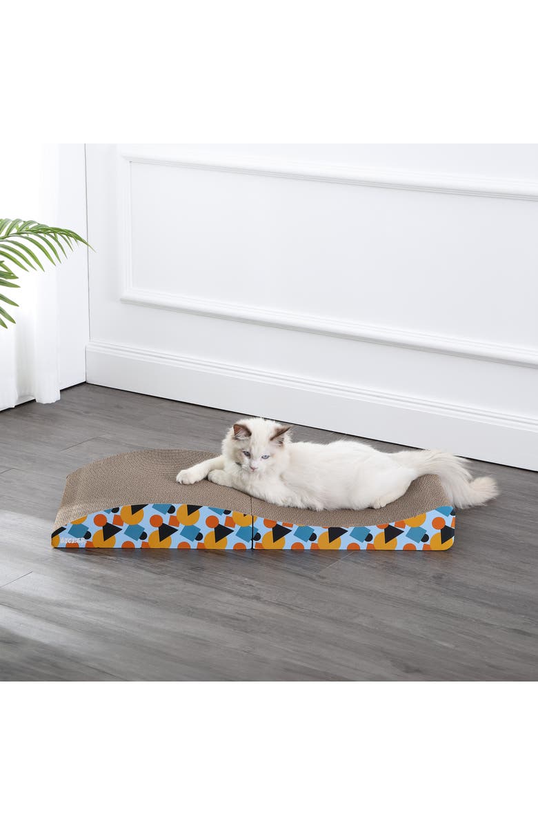 The Licker Store Eero Modern Cardboard Foldable Lounge Cat Scratcher with Catnip, Alternate, color, Blue/Orange