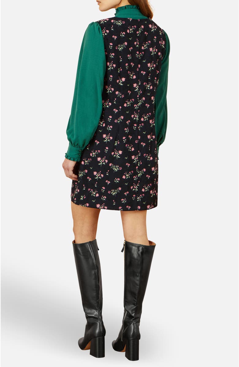 Yumi Floral Print Pinafore Dress, Alternate, color, Black