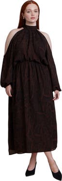ELOQUII Cold Shoulder Chiffon Maxi Dress (plus)