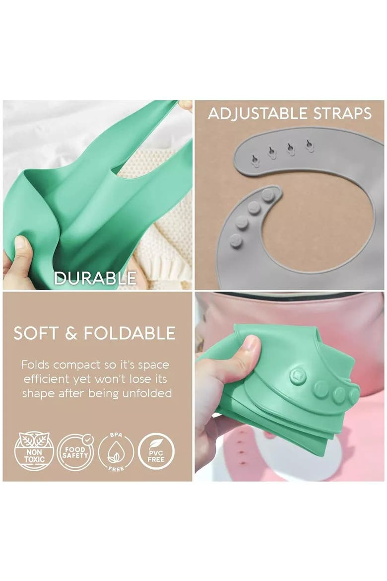 Silicone Baby Bib Set Waterproof Adjustable Food Catcher 2 Piece, Alternate, color, Light Blue & Cool Gray