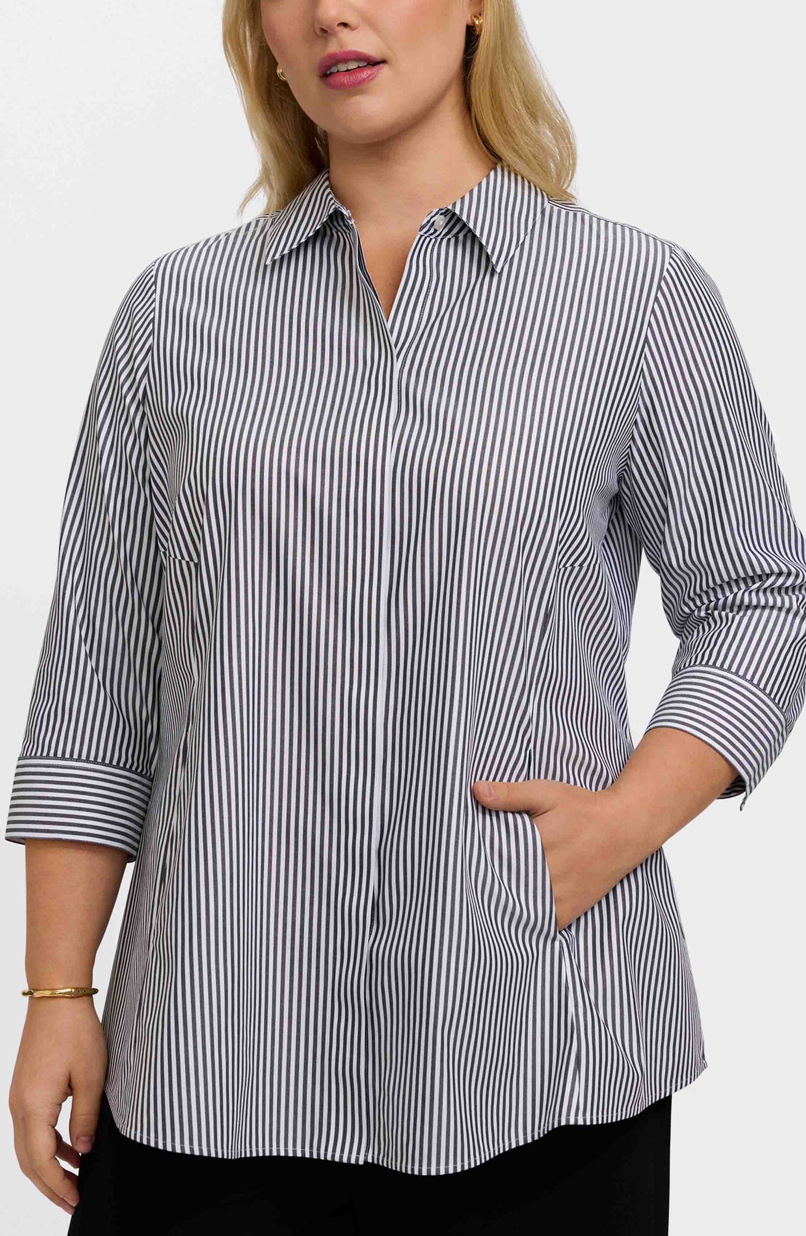 Cici Stripe Cotton Tunic Blouse
