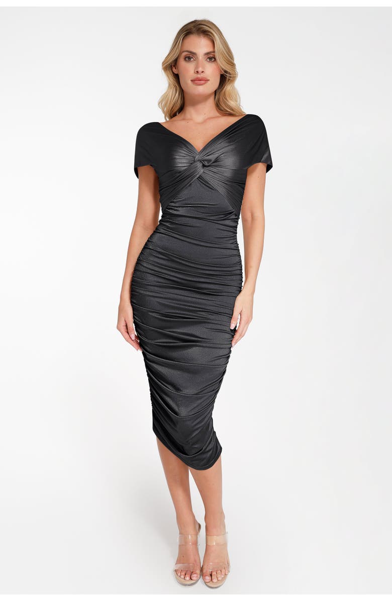 Popilush Shapewear Off-Shoulder Ruched Shine Sculpting Midi Dress, Main, color, 