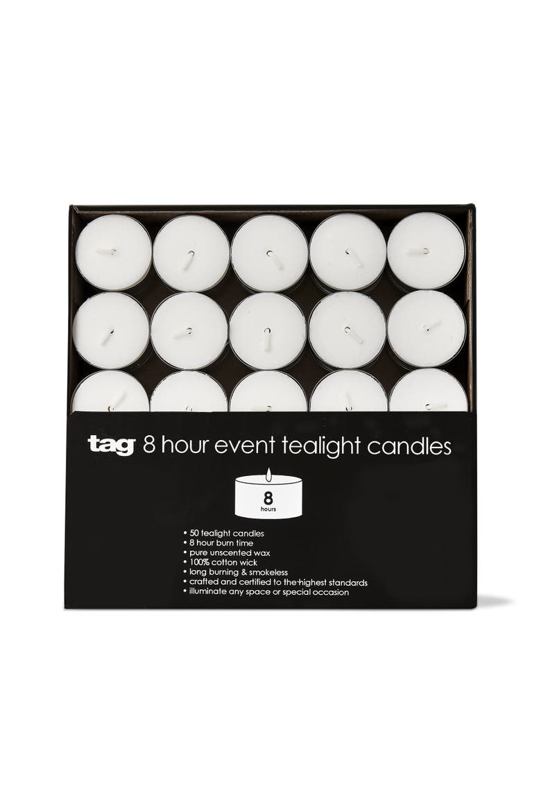 50 White Tealight Candles 8 Hour Burn Time Everyday Use, Main, color, White