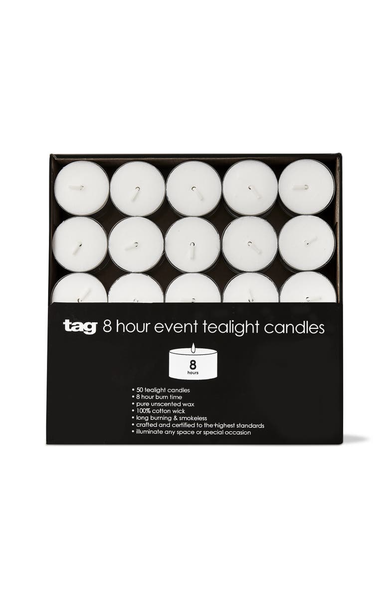 tag 50 White Tealight Candles 8 Hour Burn Time Everyday Use, Main, color, White