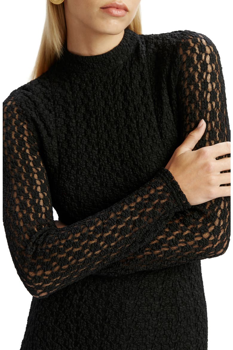Vezza Floral Lace Long Sleeve Minidress, Alternate, color, BLACK