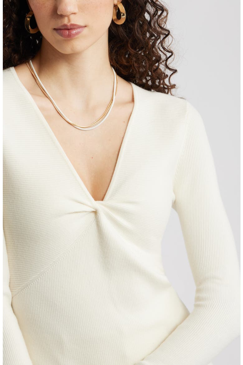 Twist Front Detail Merino Wool Blend Sweater, Alternate, color, IVORY TOFU