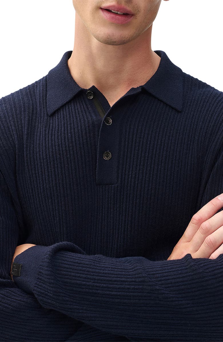 rag & bone Crawford Long Sleeve Wool & Cashmere Sweater Polo, Alternate, color, Navy