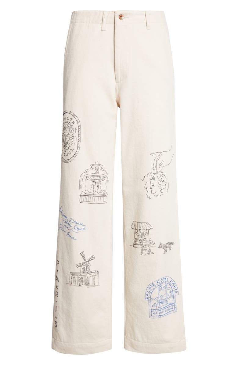 KURO x Maison Kitsuné Hand Painted Postcard Straight Leg Jeans, Main, color, Off White