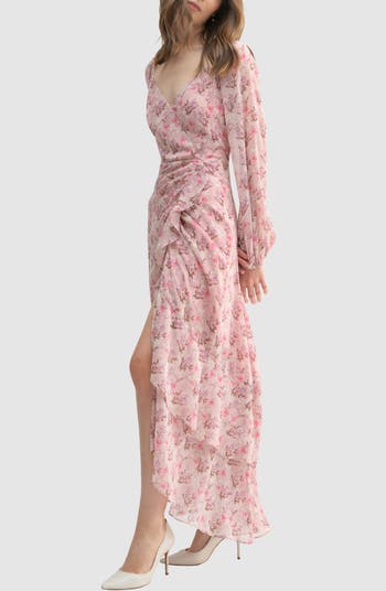 Floral Long Sleeve Slit Maxi Dress