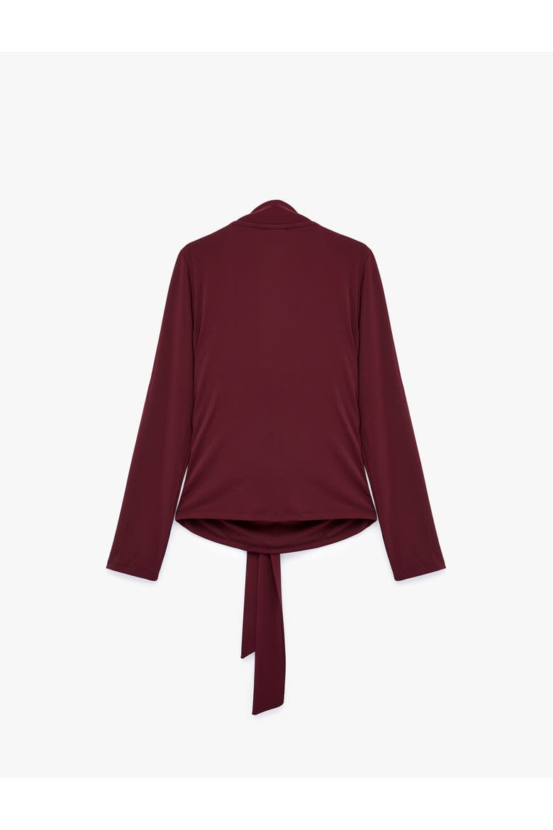 Long Sleeve Cowl Neck Tie Front Top, Alternate, color, BORDEUX