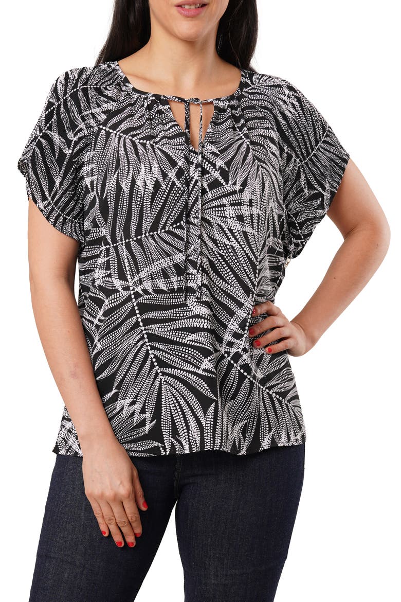 Tie Front Short Sleeve Top, Main, color, SARAH DOT