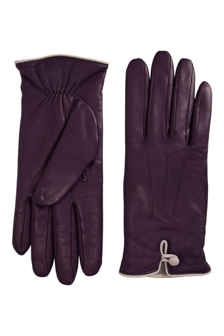 Rosario Leather Gloves, Main, color, PRUGNA/ BEIGE