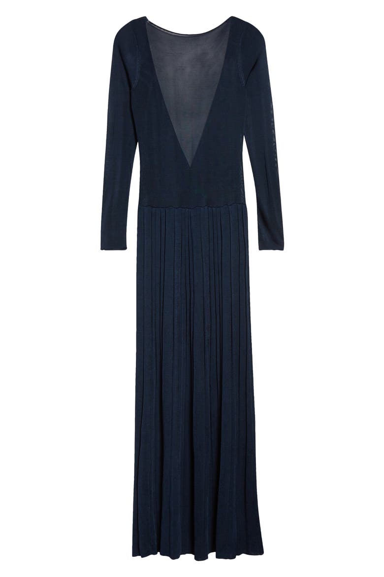 Kingsley Pleated Long Sleeve Drop Waist Column Dress, Alternate, color, TRUE NAVY