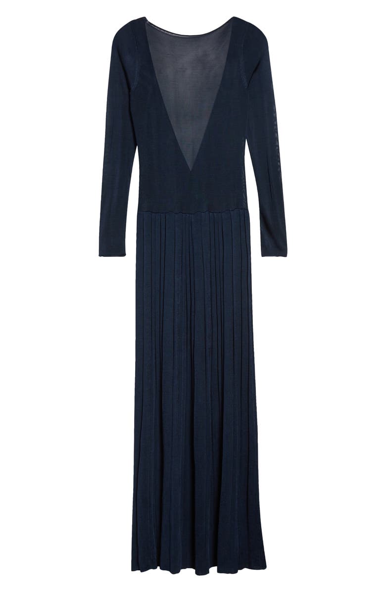 EMILY DAWN LONG Kingsley Pleated Long Sleeve Drop Waist Column Dress, Main, color, True Navy