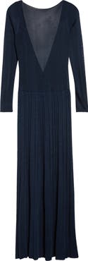 EMILY DAWN LONG Kingsley Pleated Long Sleeve Drop Waist Column Dress