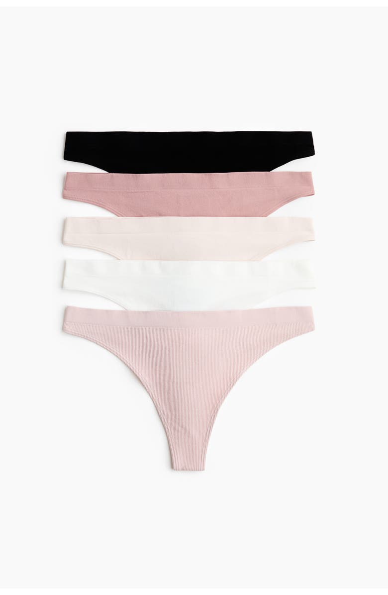 H&M 5-pack Seamless Thong Briefs, Main, color, Light Pink/White