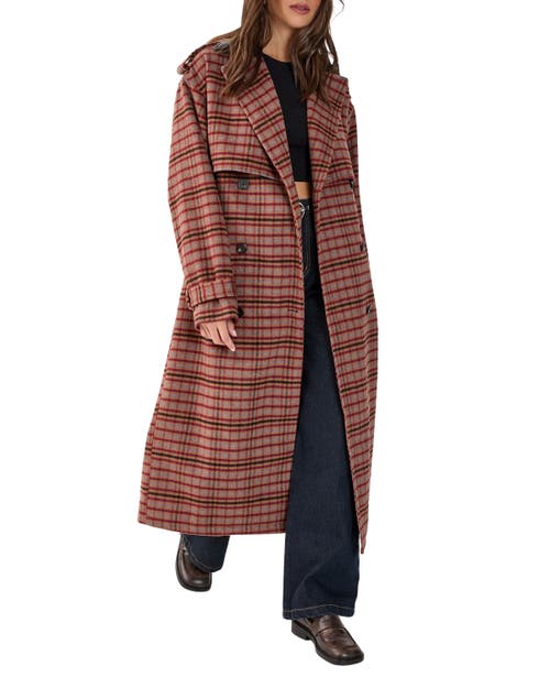 Nasty Gal Check Vinyl Collar Trench Coat In Brown