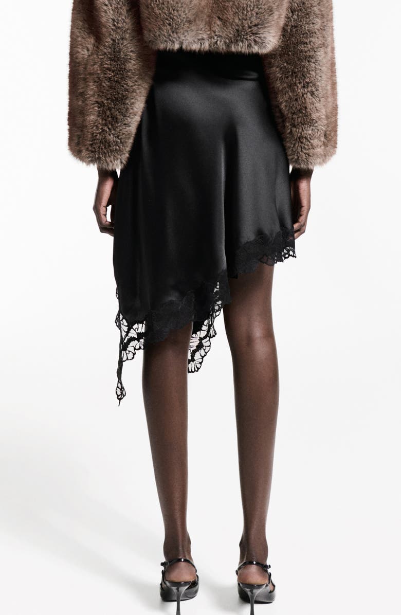 MANGO Asymmetric Satin Skirt, Alternate, color, Black