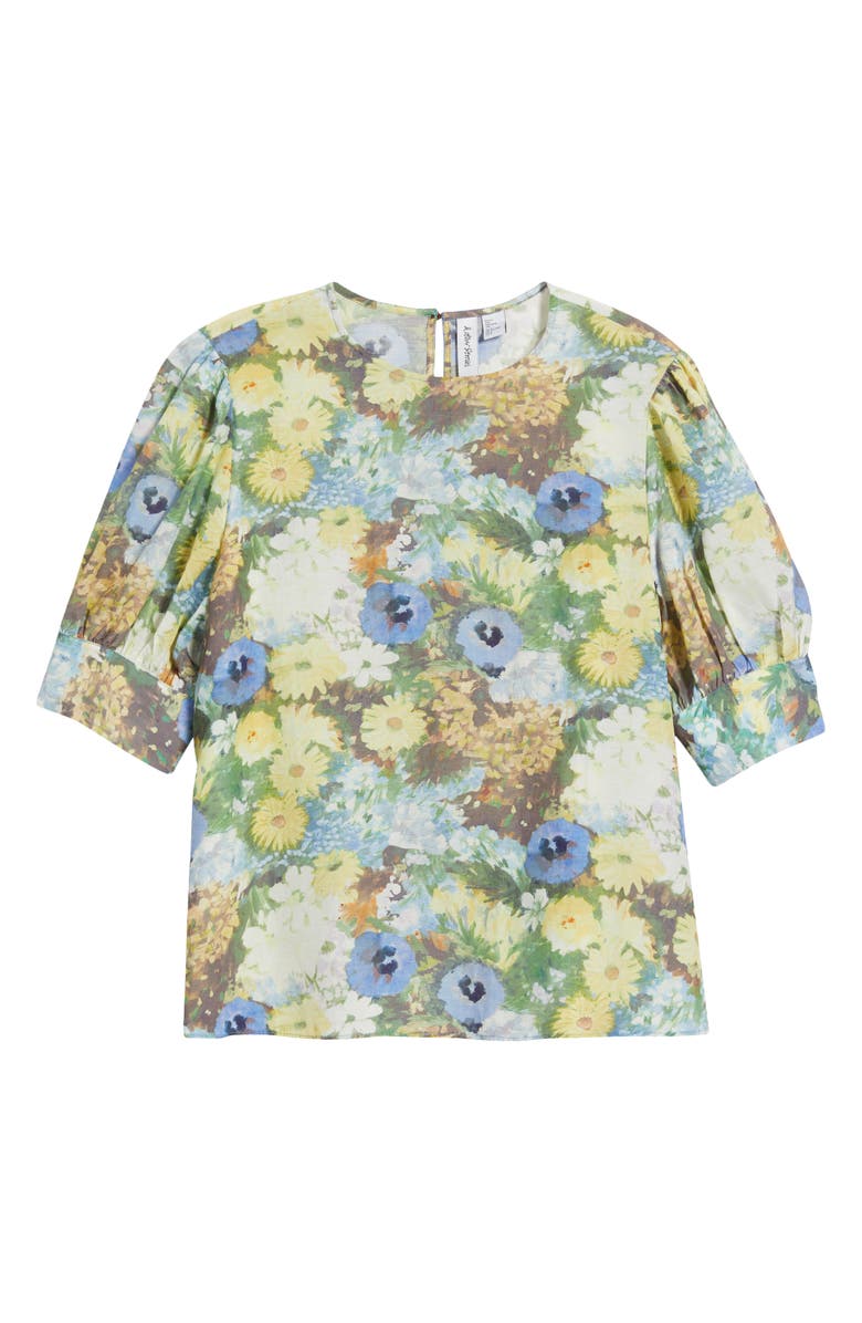 & Other Stories Floral Puff Sleeve Top, Alternate, color, Brown Dark