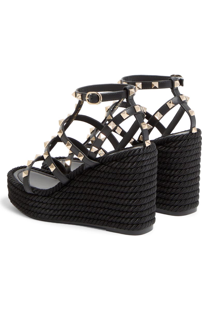 Valentino Rockstud Ankle Strap Wedge Sandal, Alternate, color, Black
