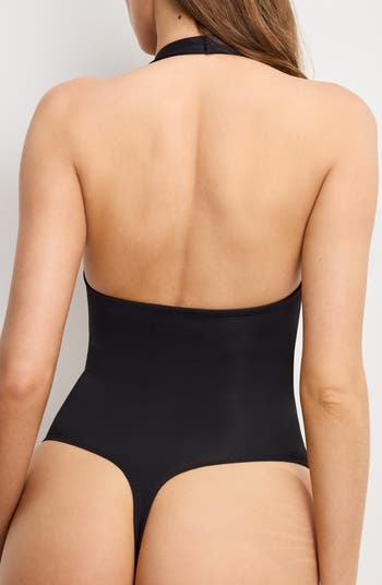 Plunge Neck Scuba Knit Halter Bodysuit
