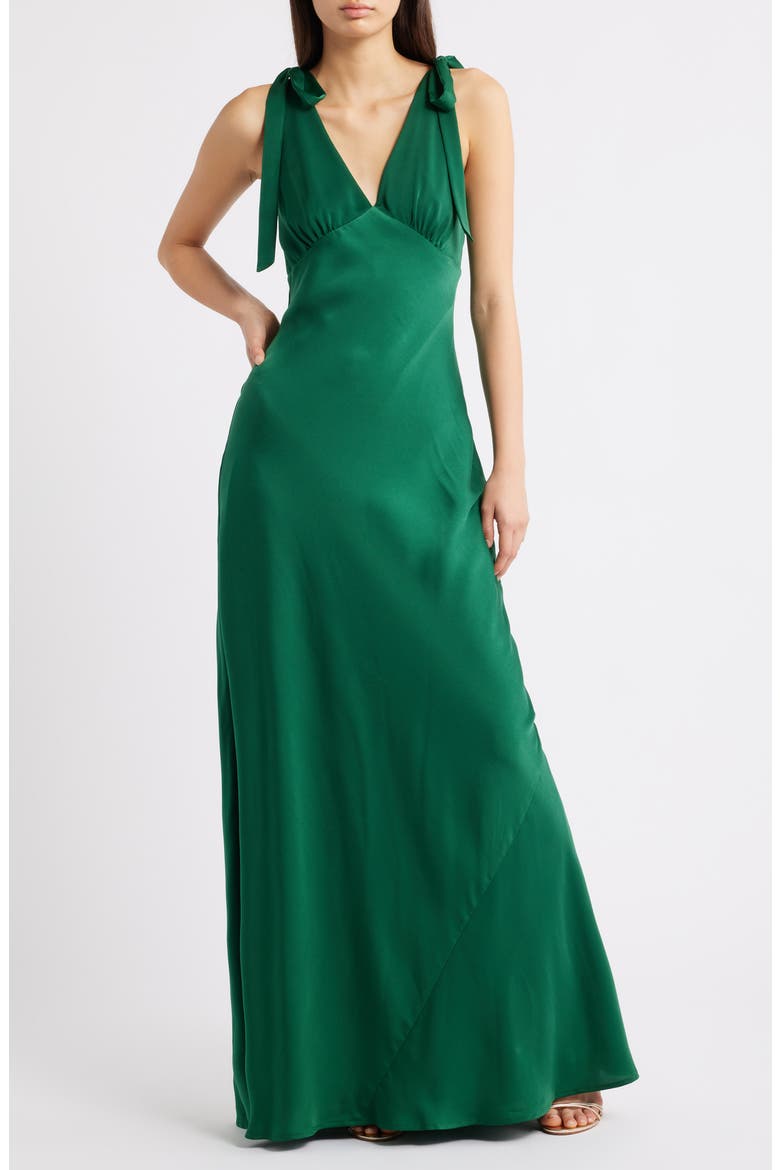 Ottilie Tie Strap Satin Gown, Main, color, EMERALD