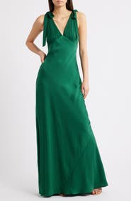 WAYF Ottilie Tie Strap Satin Gown