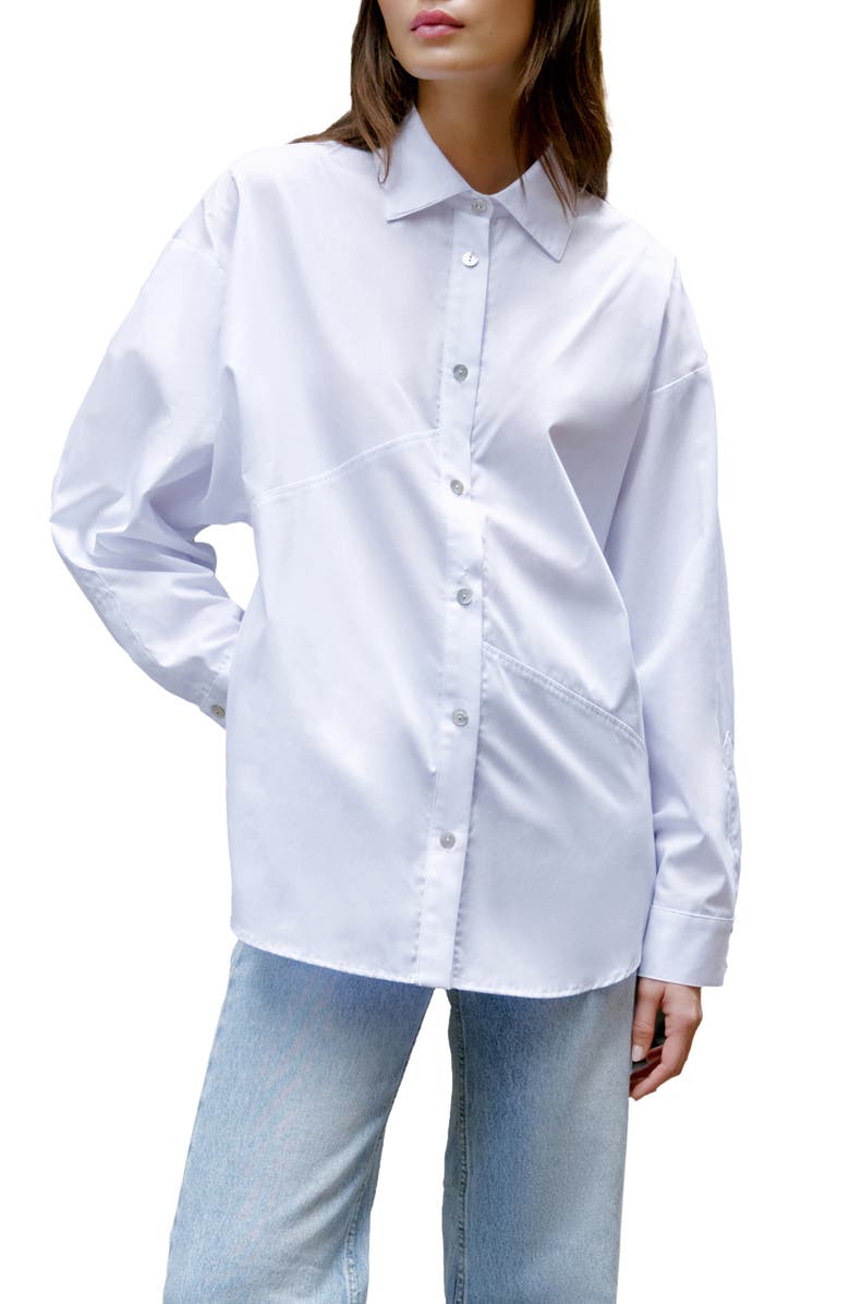 Marcella Ezra High-Low Cotton Button-Up Shirt, Main, color, 