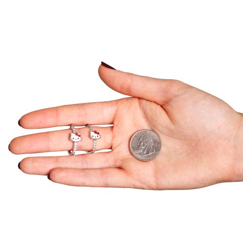 Hello Kitty Cubic Zirconia And Enamel Hoop Earrings In Silver