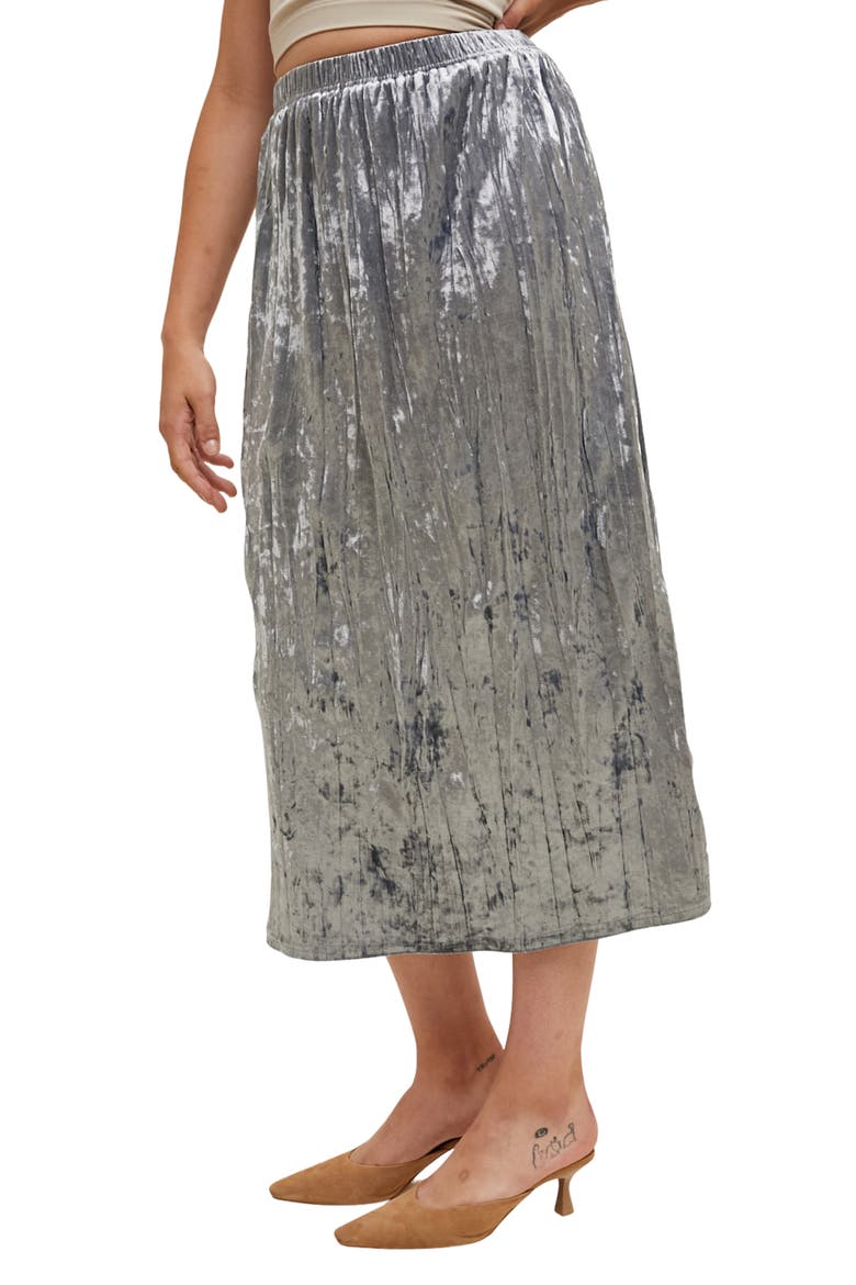 Crinkle Velvet Midi Skirt, Alternate, color, SLATE